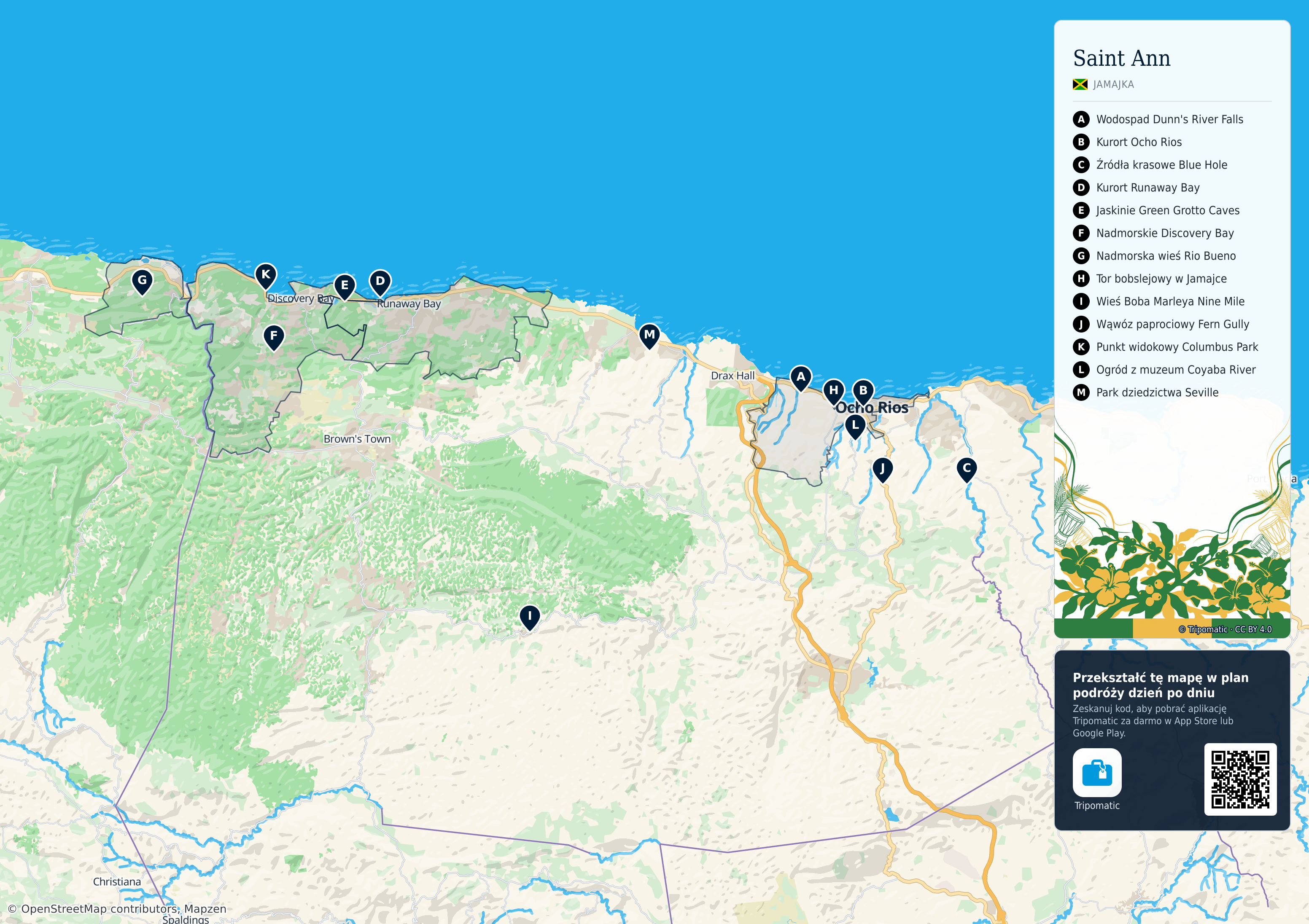 Saint Ann – turystyczna mapa do druku z ponumerowanymi atrakcjami