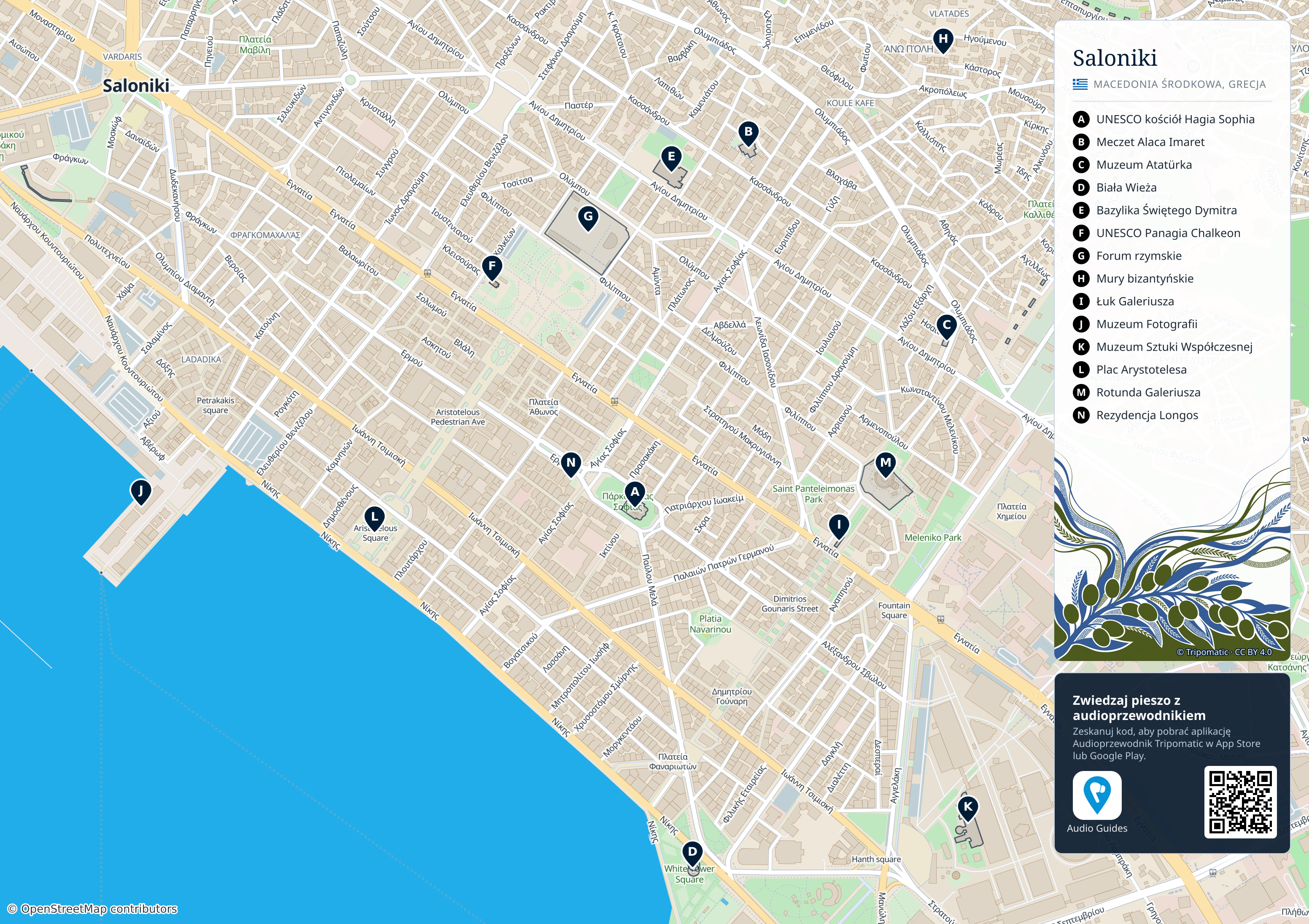 Saloniki – turystyczna mapa do druku z ponumerowanymi atrakcjami