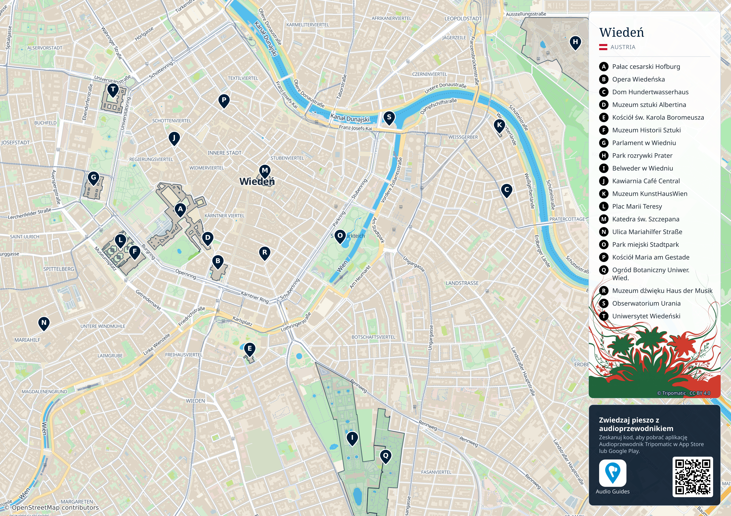 Wiedeń – turystyczna mapa do druku z ponumerowanymi atrakcjami