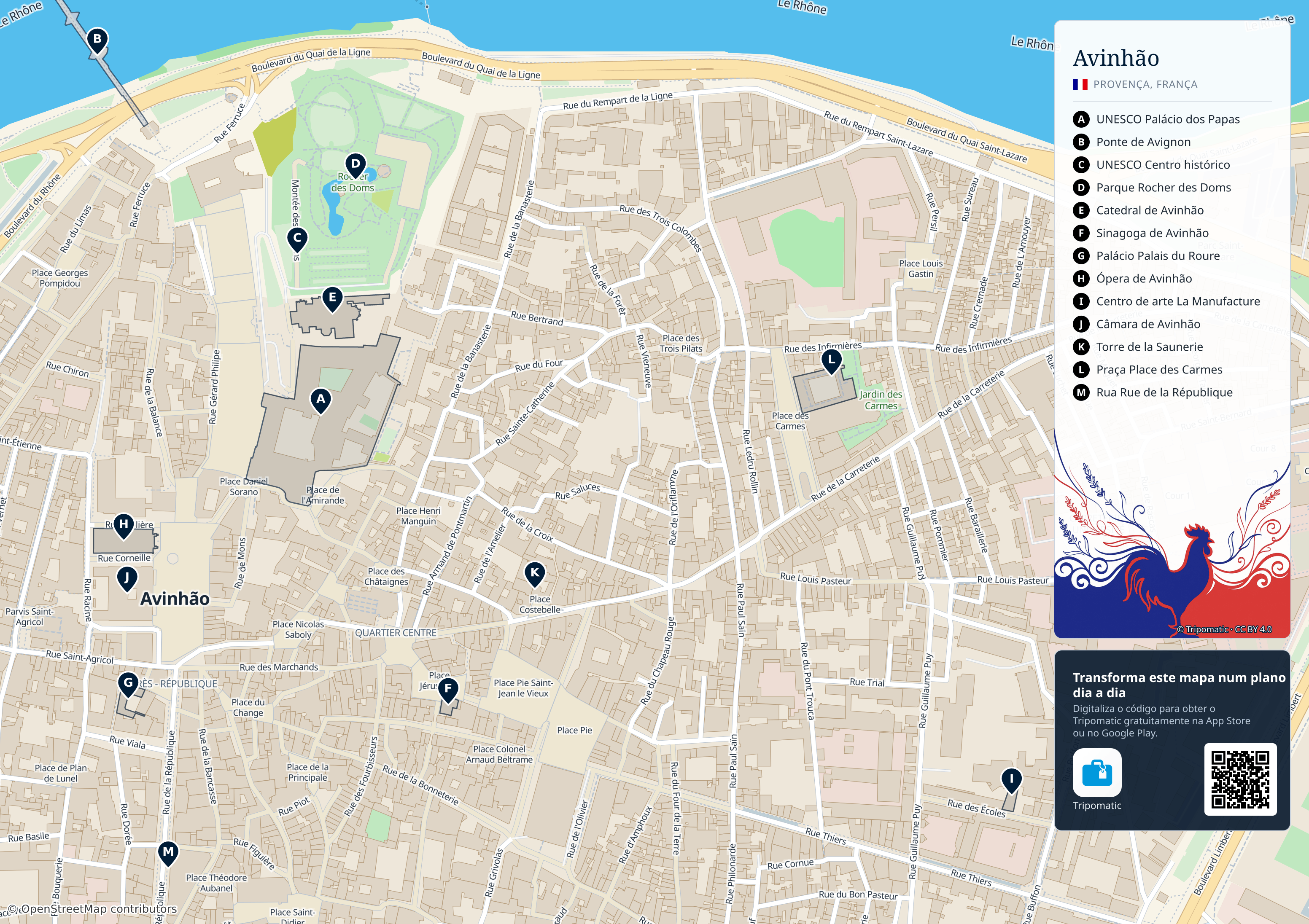 Avinhão – mapa turístico para imprimir com as principais atrações numeradas