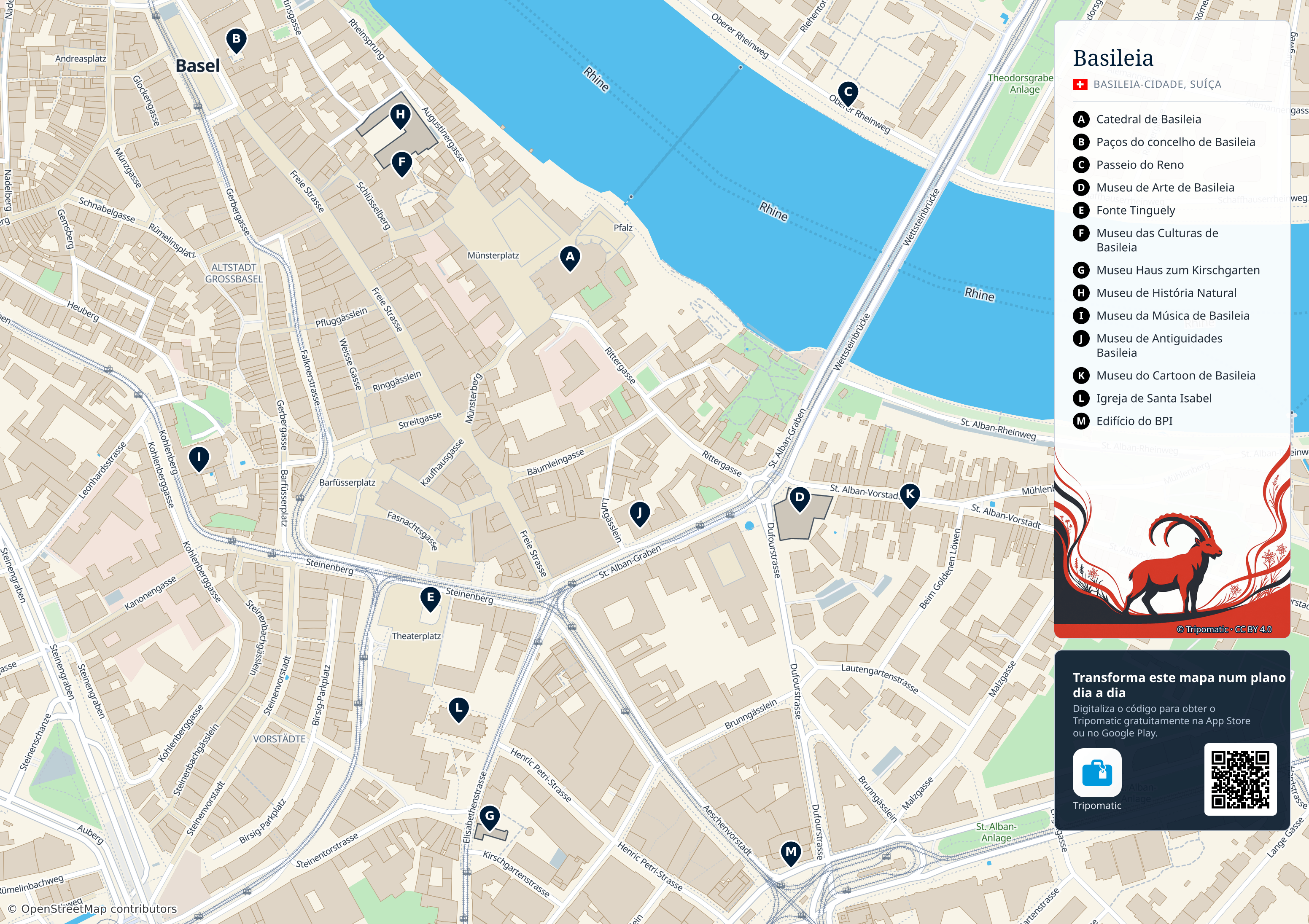 Basileia – mapa turístico para imprimir com as principais atrações numeradas