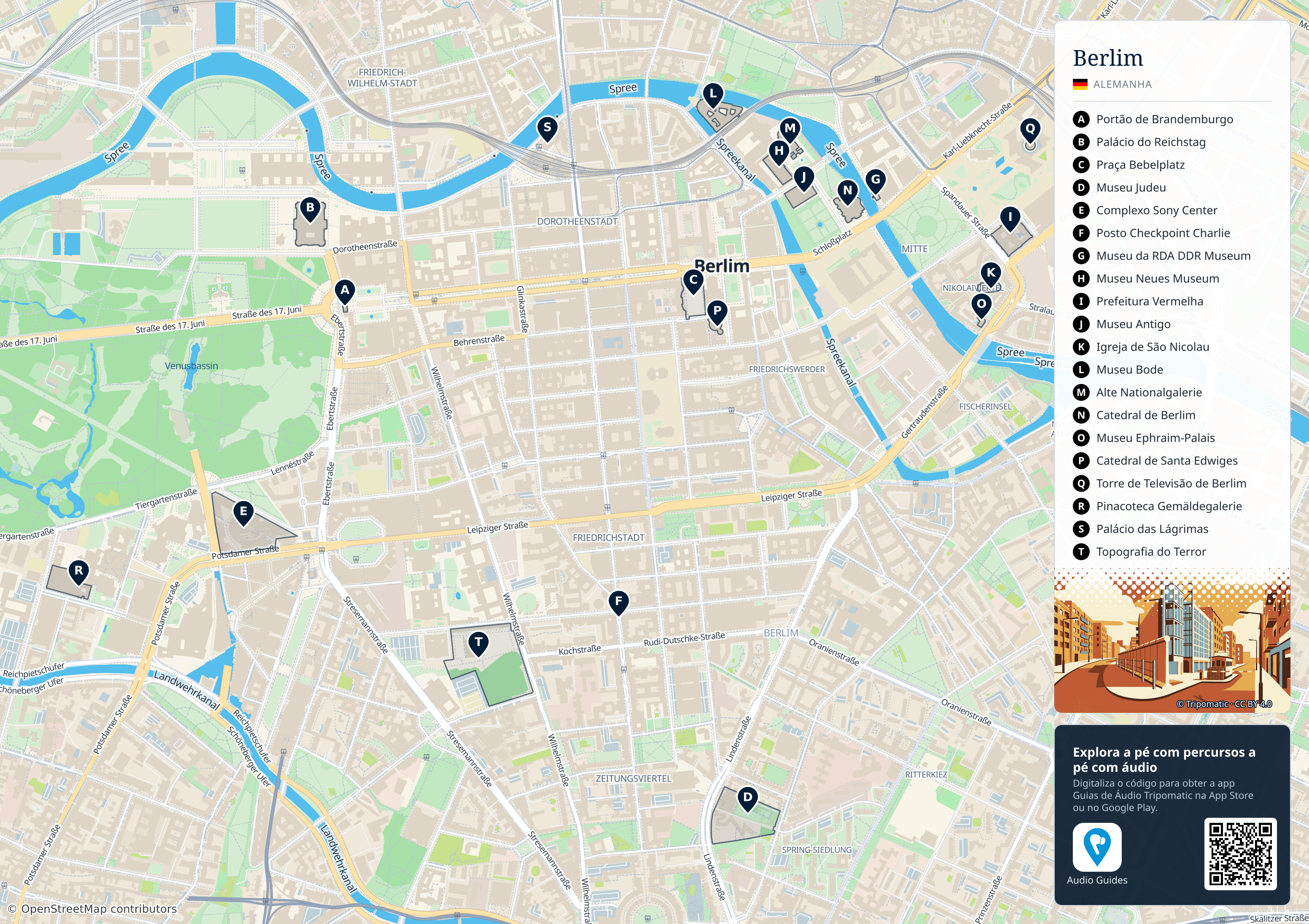 Berlim – mapa turístico para imprimir com as principais atrações numeradas