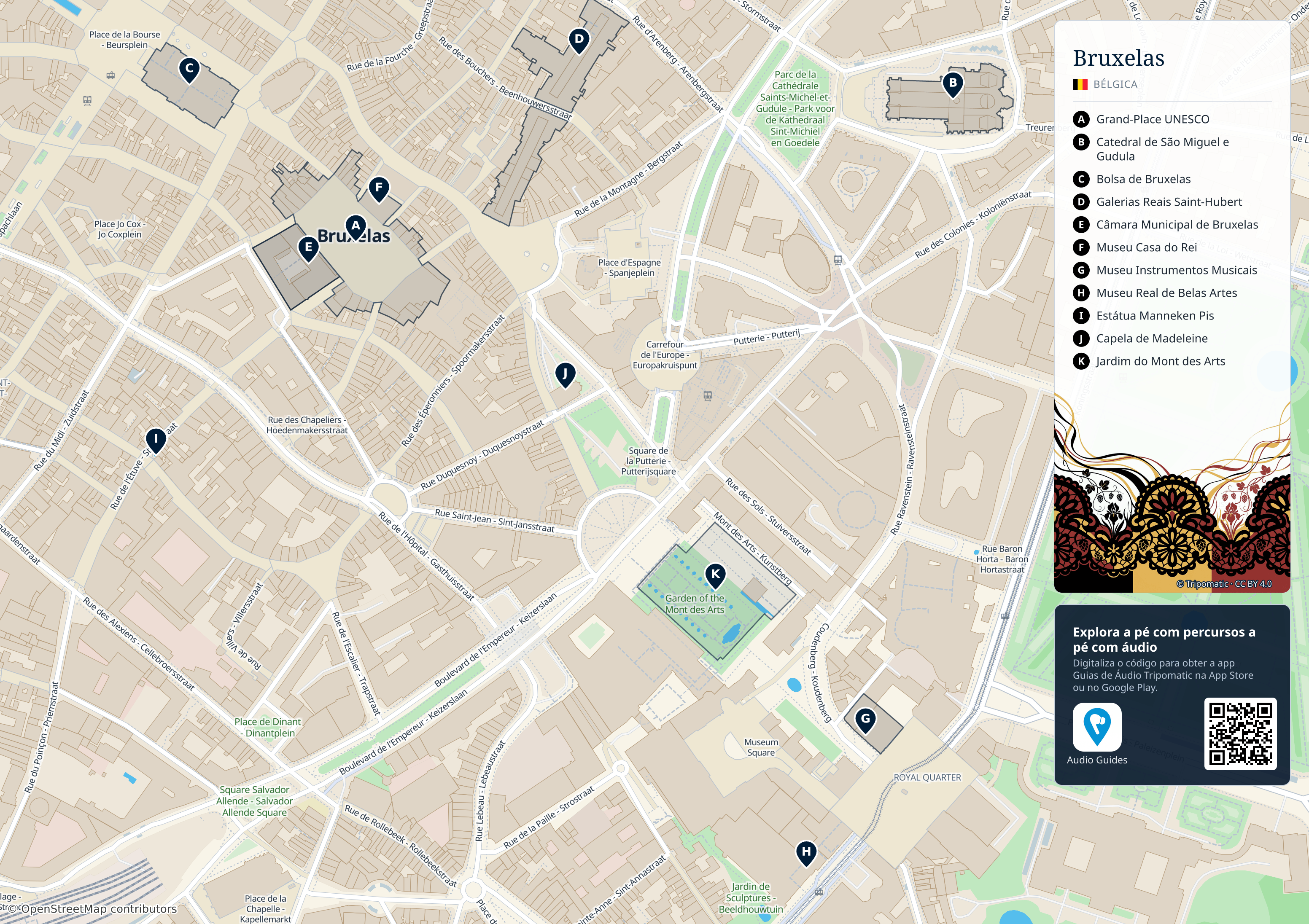 Bruxelas – mapa turístico para imprimir com as principais atrações numeradas