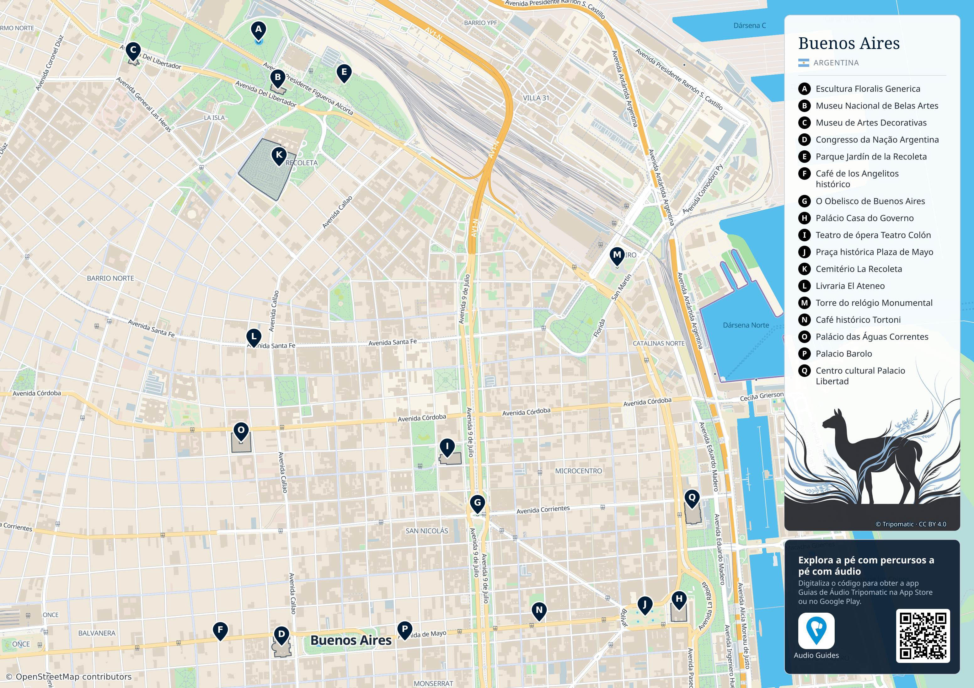 Buenos Aires – mapa turístico para imprimir com as principais atrações numeradas