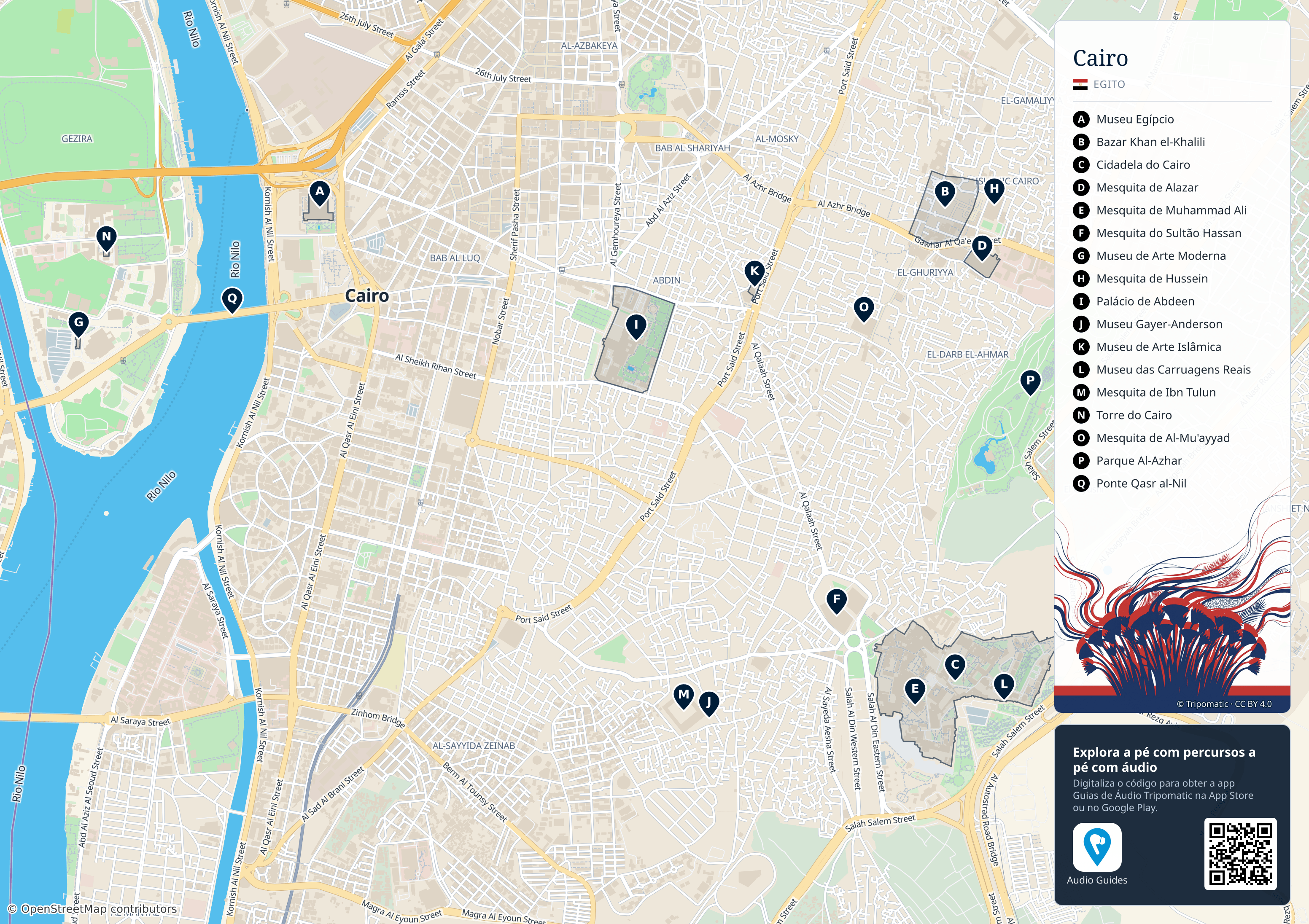 Cairo – mapa turístico para imprimir com as principais atrações numeradas