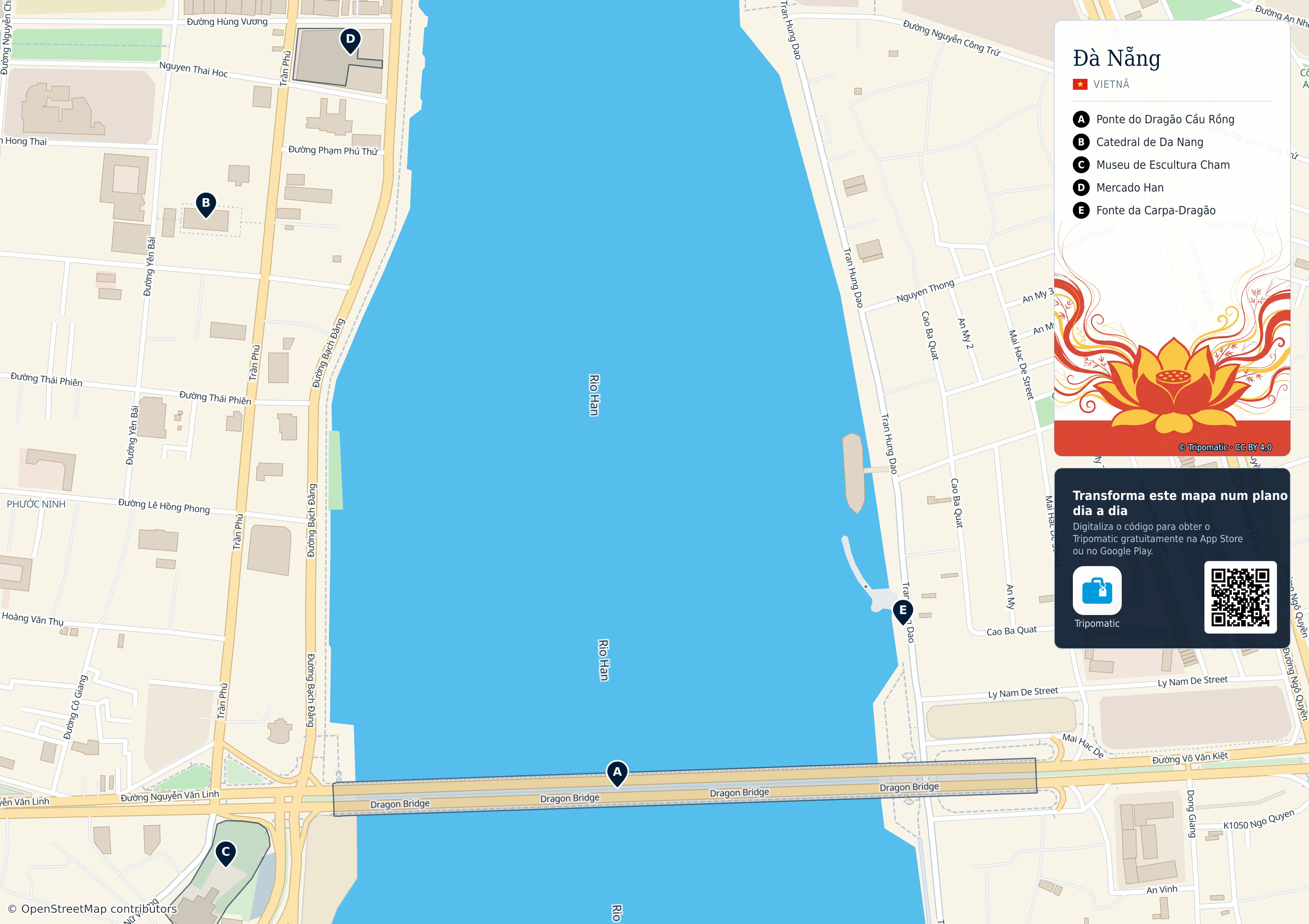 Đà Nẵng – mapa turístico para imprimir com as principais atrações numeradas