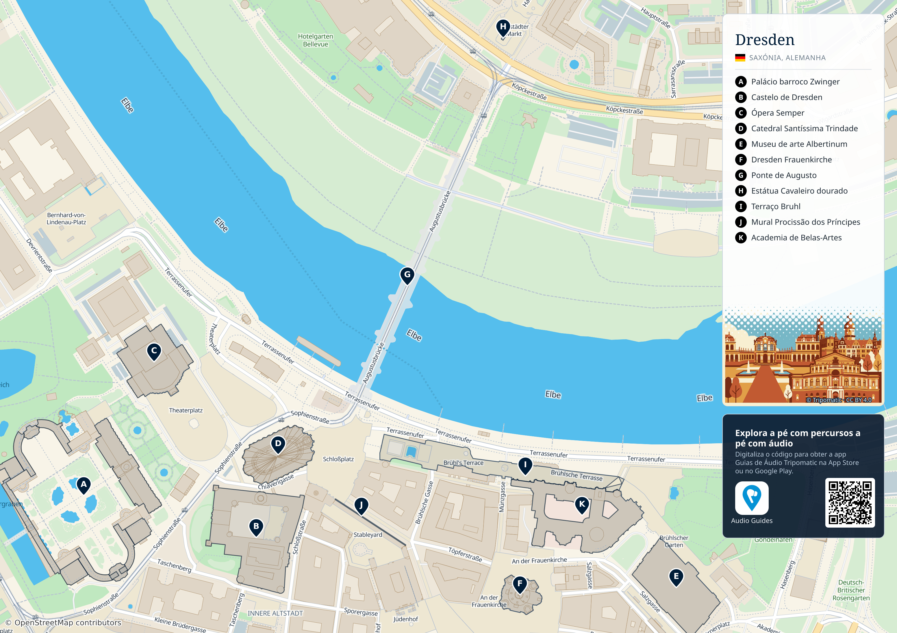 Dresden – mapa turístico para imprimir com as principais atrações numeradas