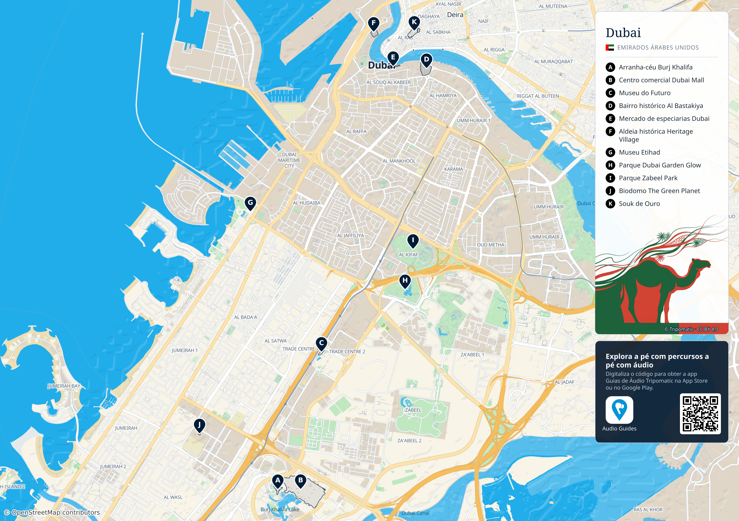 Dubai – mapa turístico para imprimir com as principais atrações numeradas