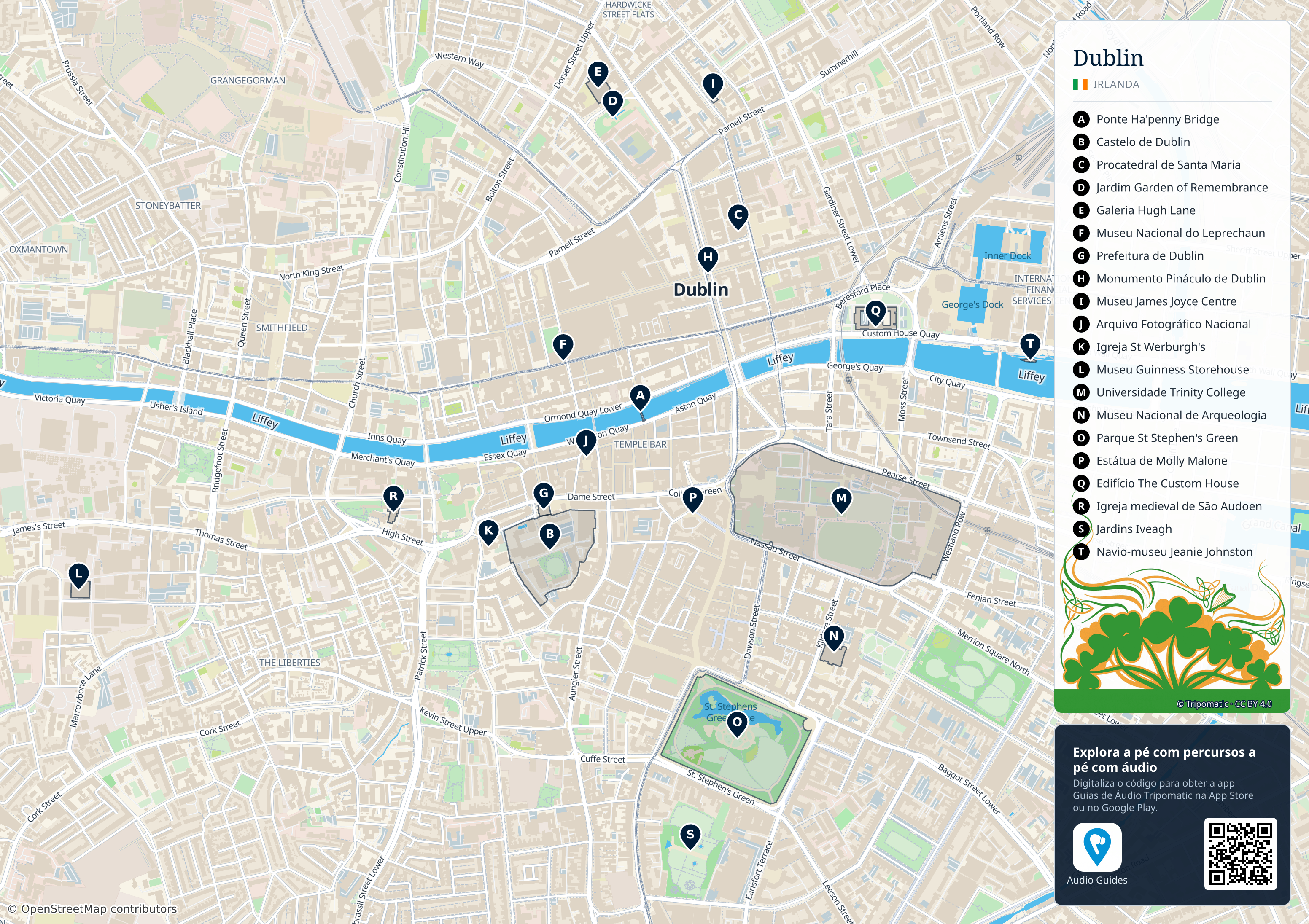 Dublin – mapa turístico para imprimir com as principais atrações numeradas