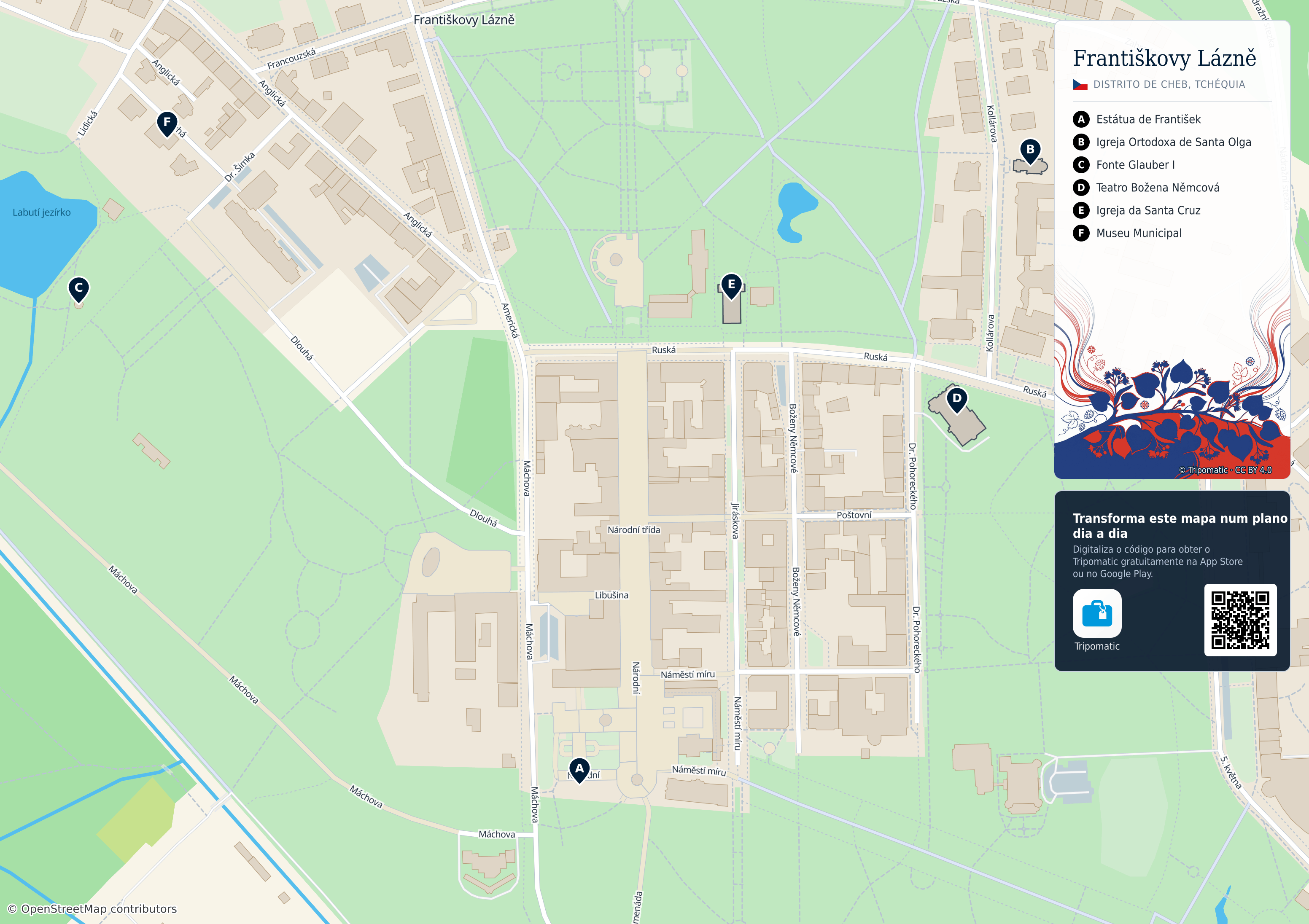 Františkovy Lázně – mapa turístico para imprimir com as principais atrações numeradas