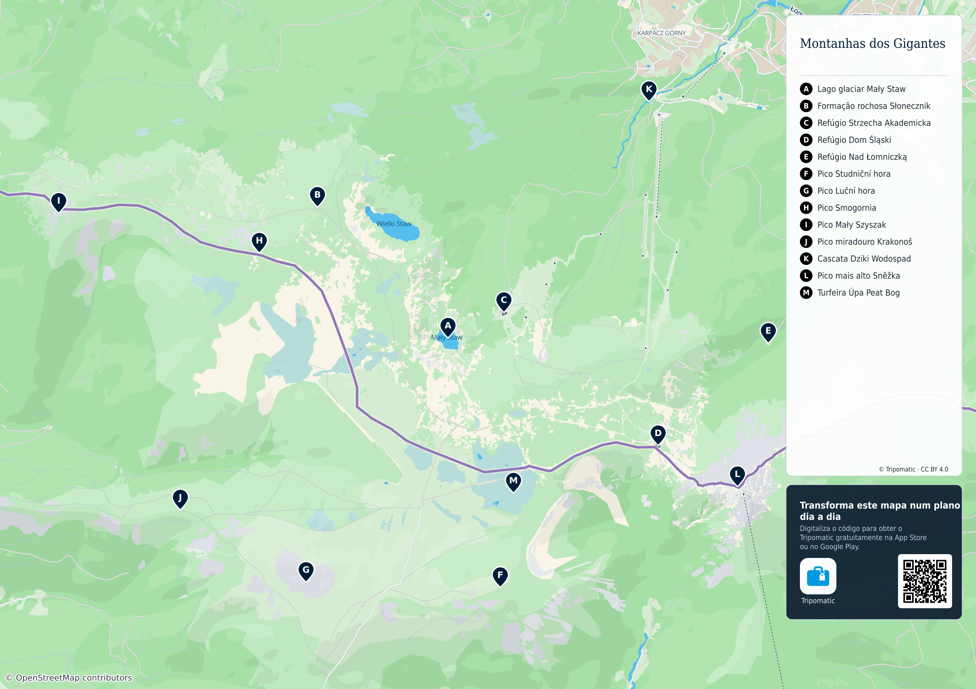 Montanhas dos Gigantes – mapa turístico para imprimir com as principais atrações numeradas