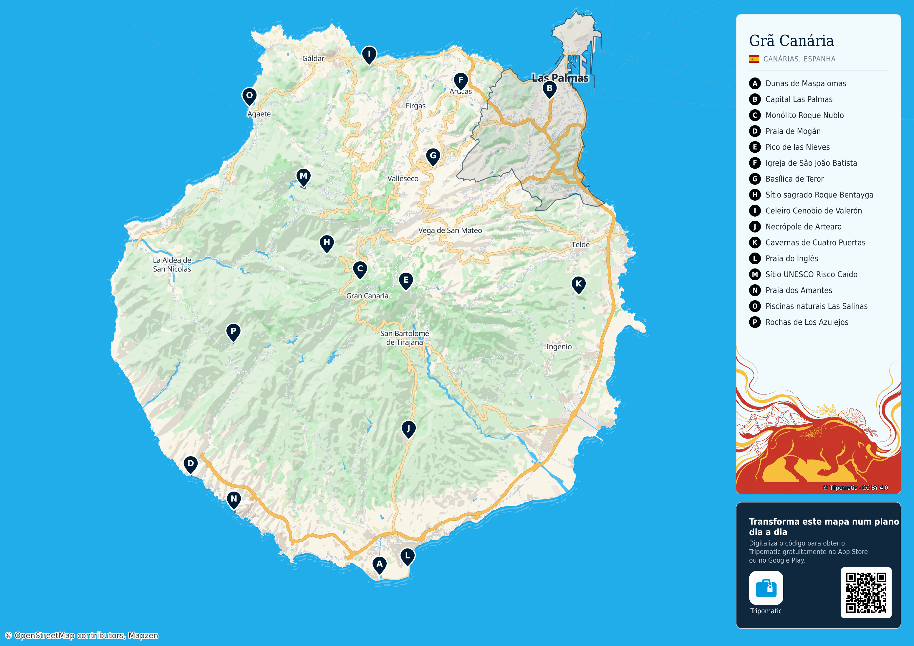 Grã Canária – mapa turístico para imprimir com as principais atrações numeradas