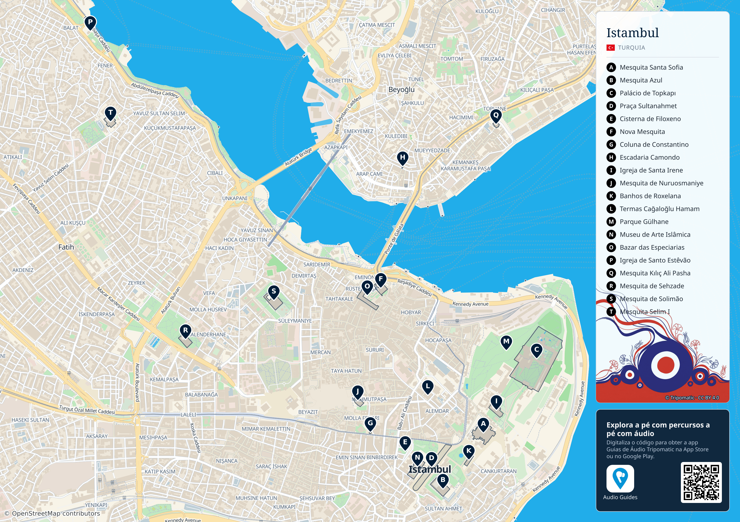 Istambul – mapa turístico para imprimir com as principais atrações numeradas