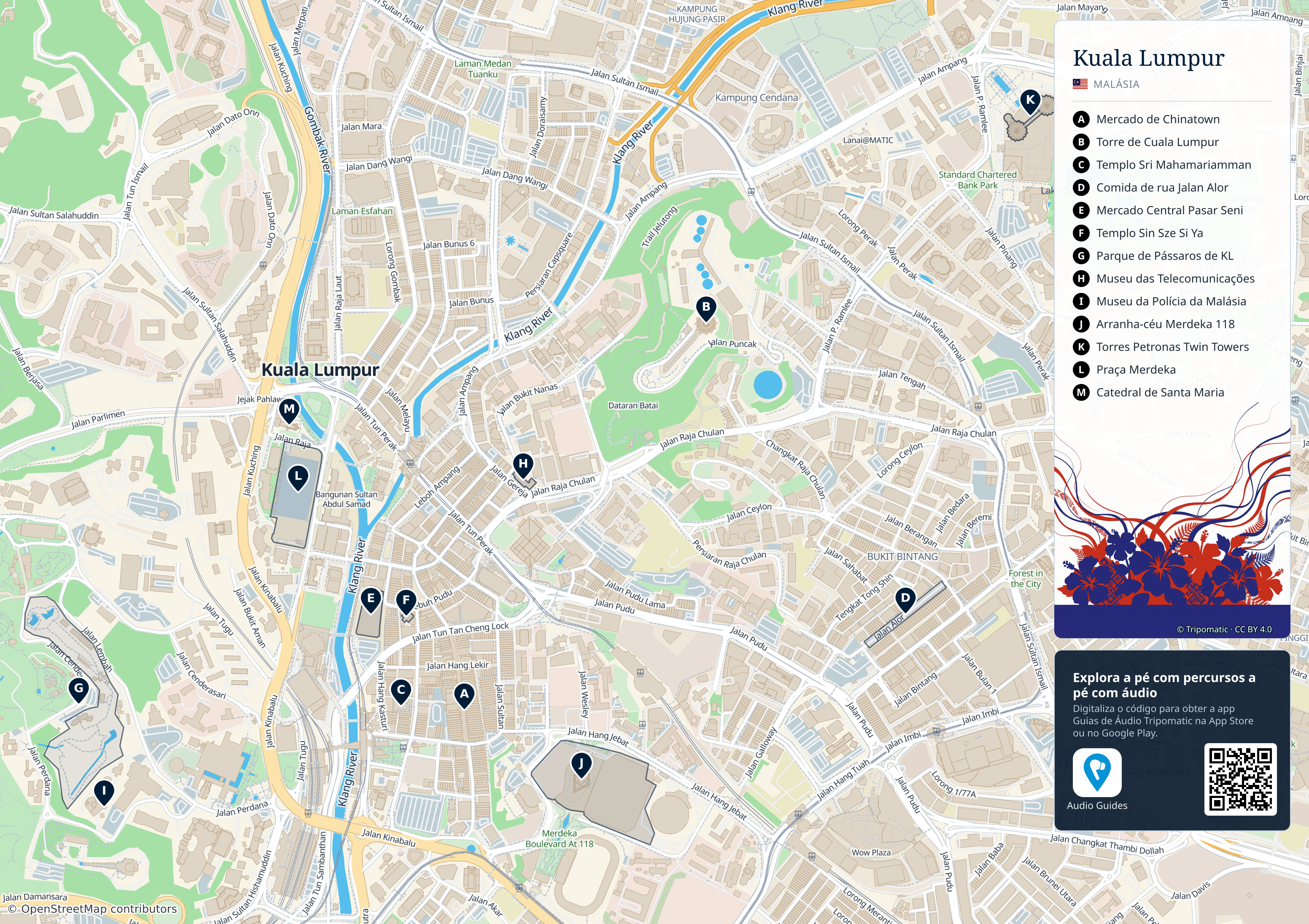 Kuala Lumpur – mapa turístico para imprimir com as principais atrações numeradas