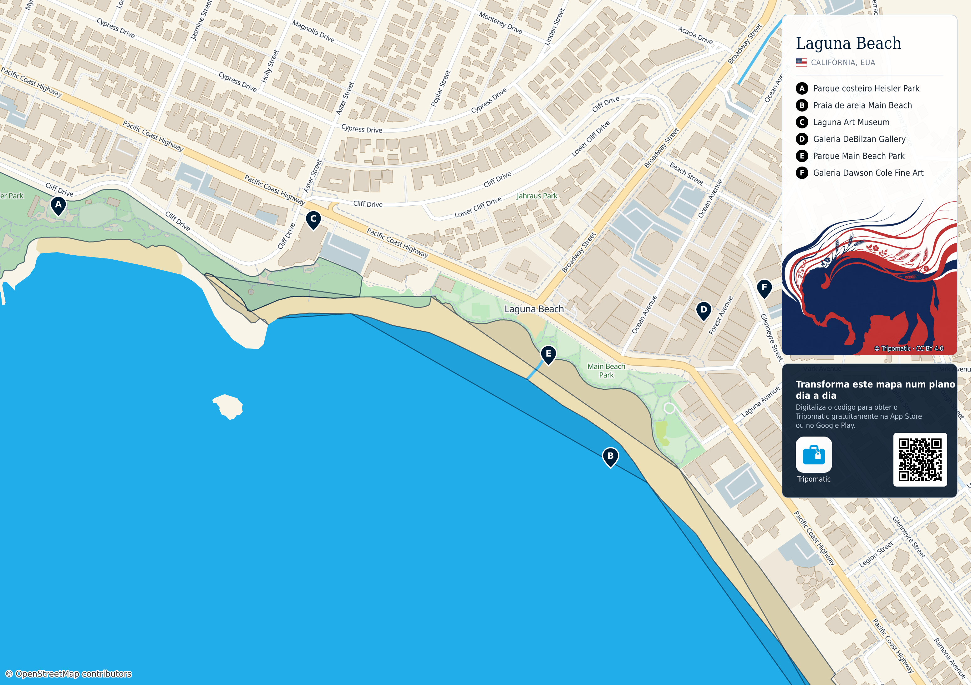 Laguna Beach – mapa turístico para imprimir com as principais atrações numeradas