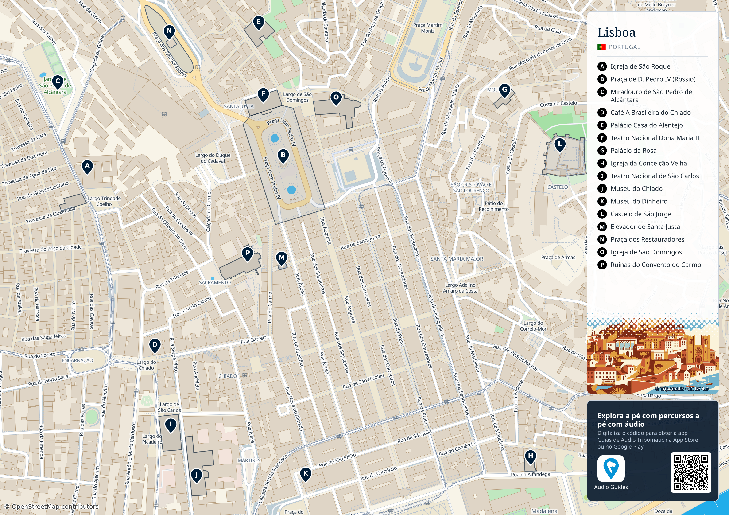 Lisboa – mapa turístico para imprimir com as principais atrações numeradas