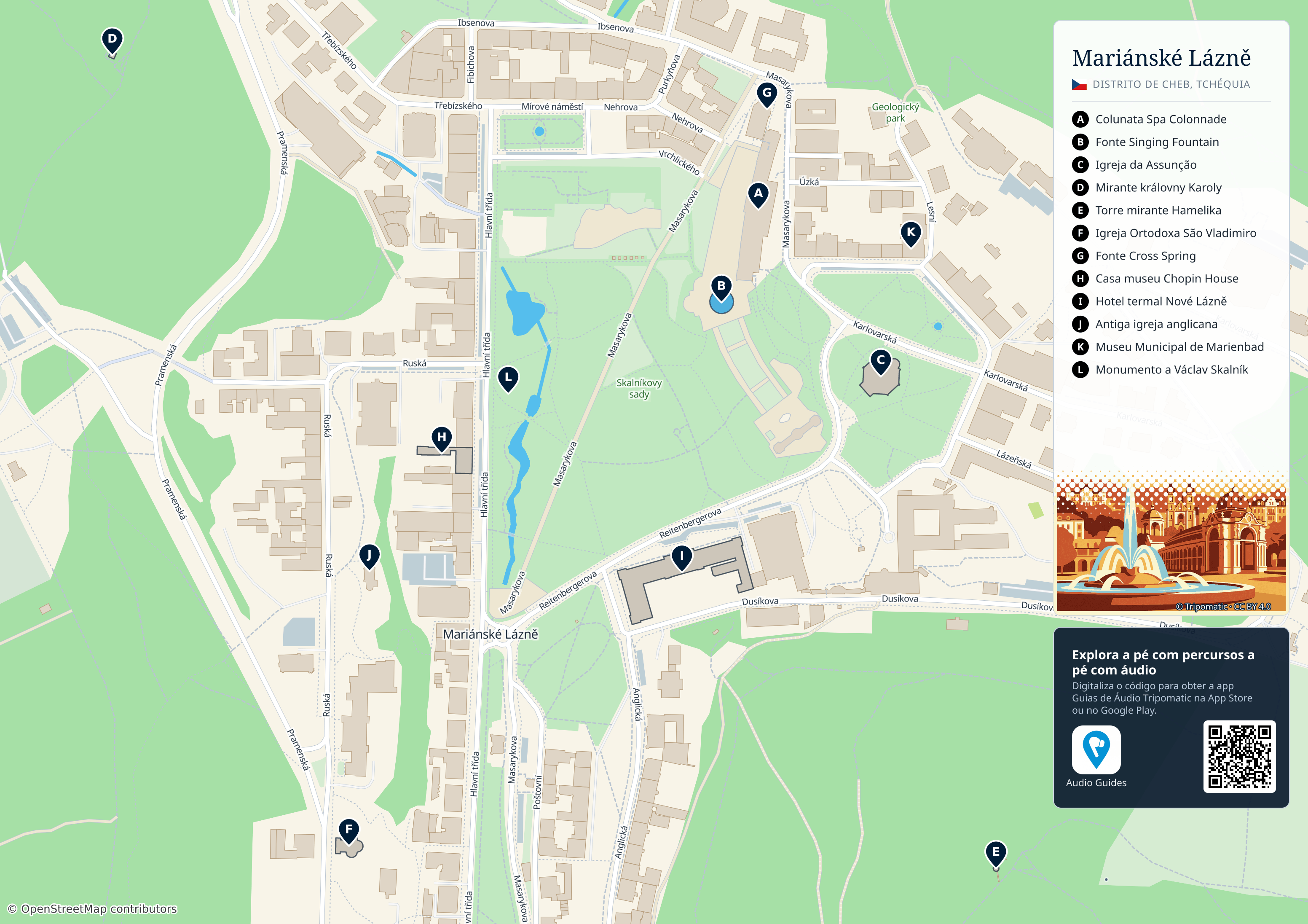 Mariánské Lázně – mapa turístico para imprimir com as principais atrações numeradas