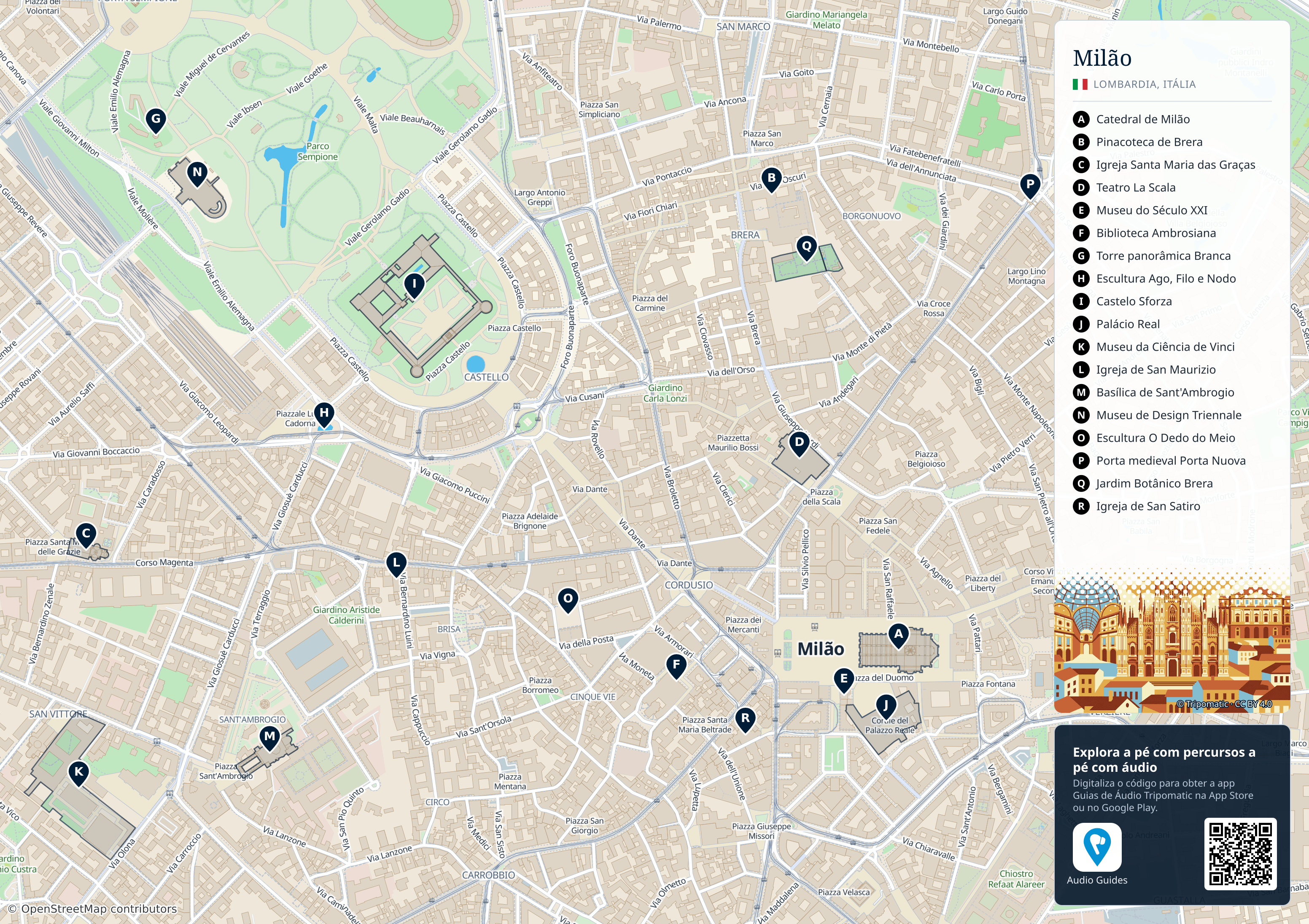 Milão – mapa turístico para imprimir com as principais atrações numeradas