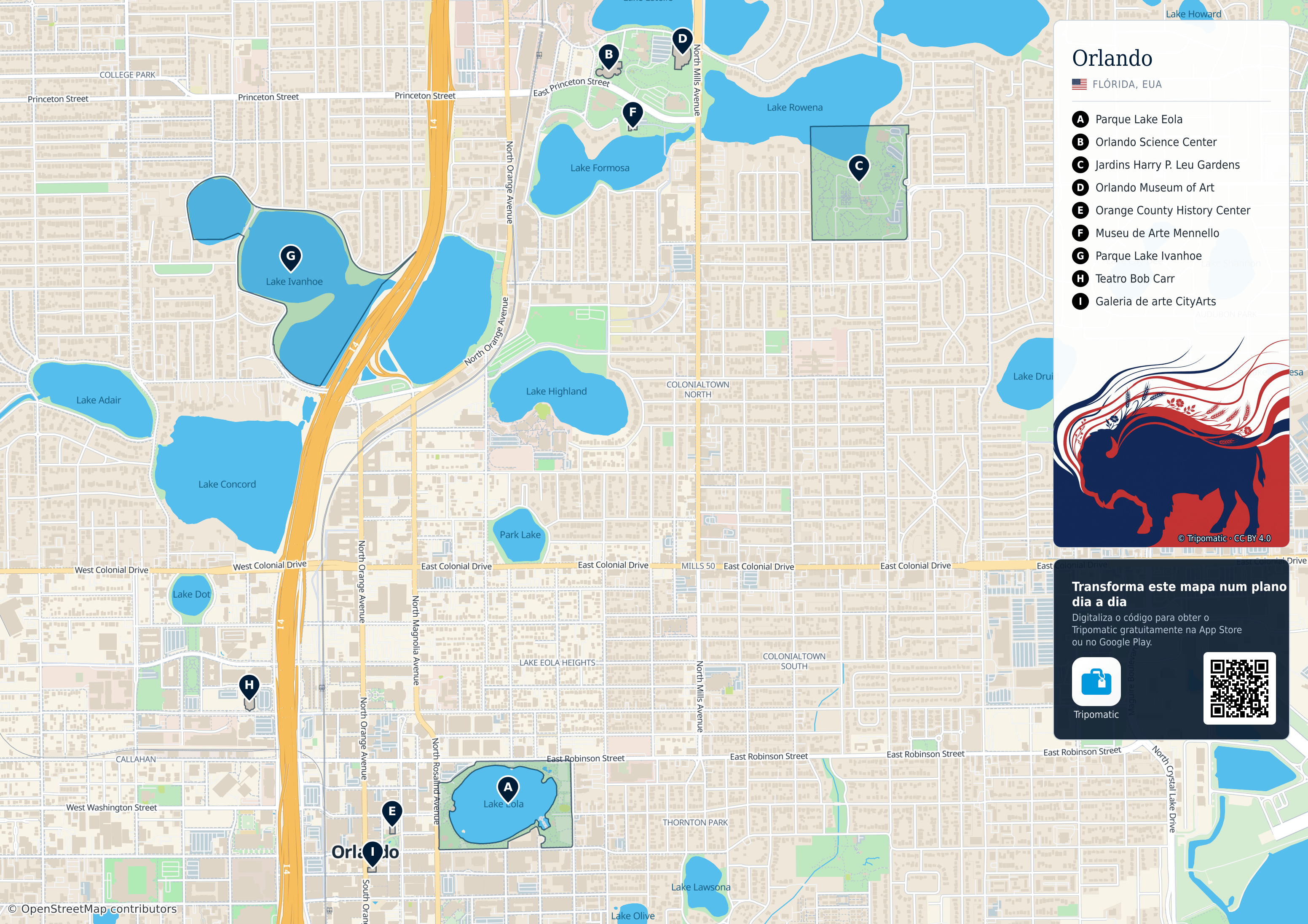 Orlando – mapa turístico para imprimir com as principais atrações numeradas