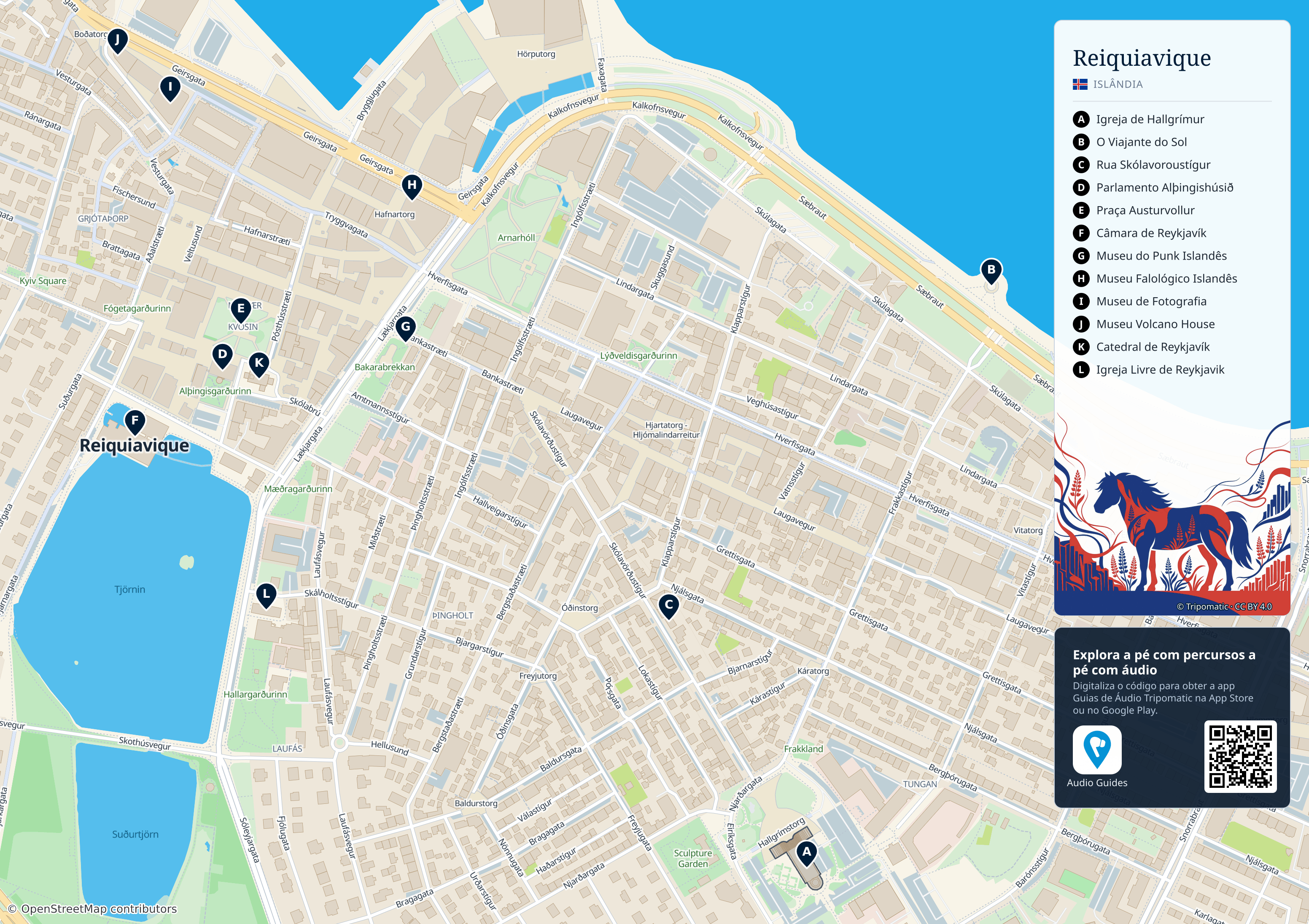 Reiquiavique – mapa turístico para imprimir com as principais atrações numeradas