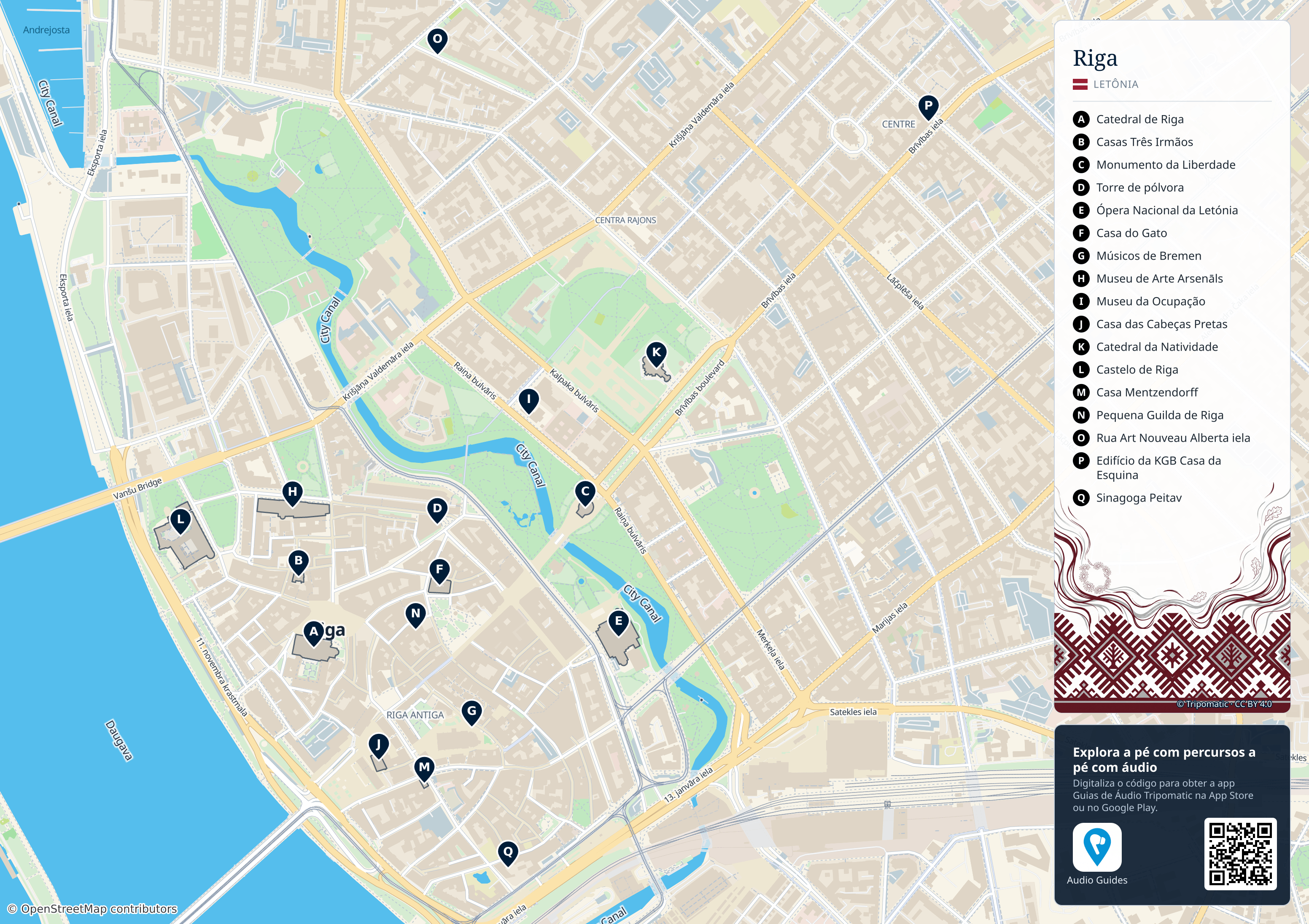 Riga – mapa turístico para imprimir com as principais atrações numeradas