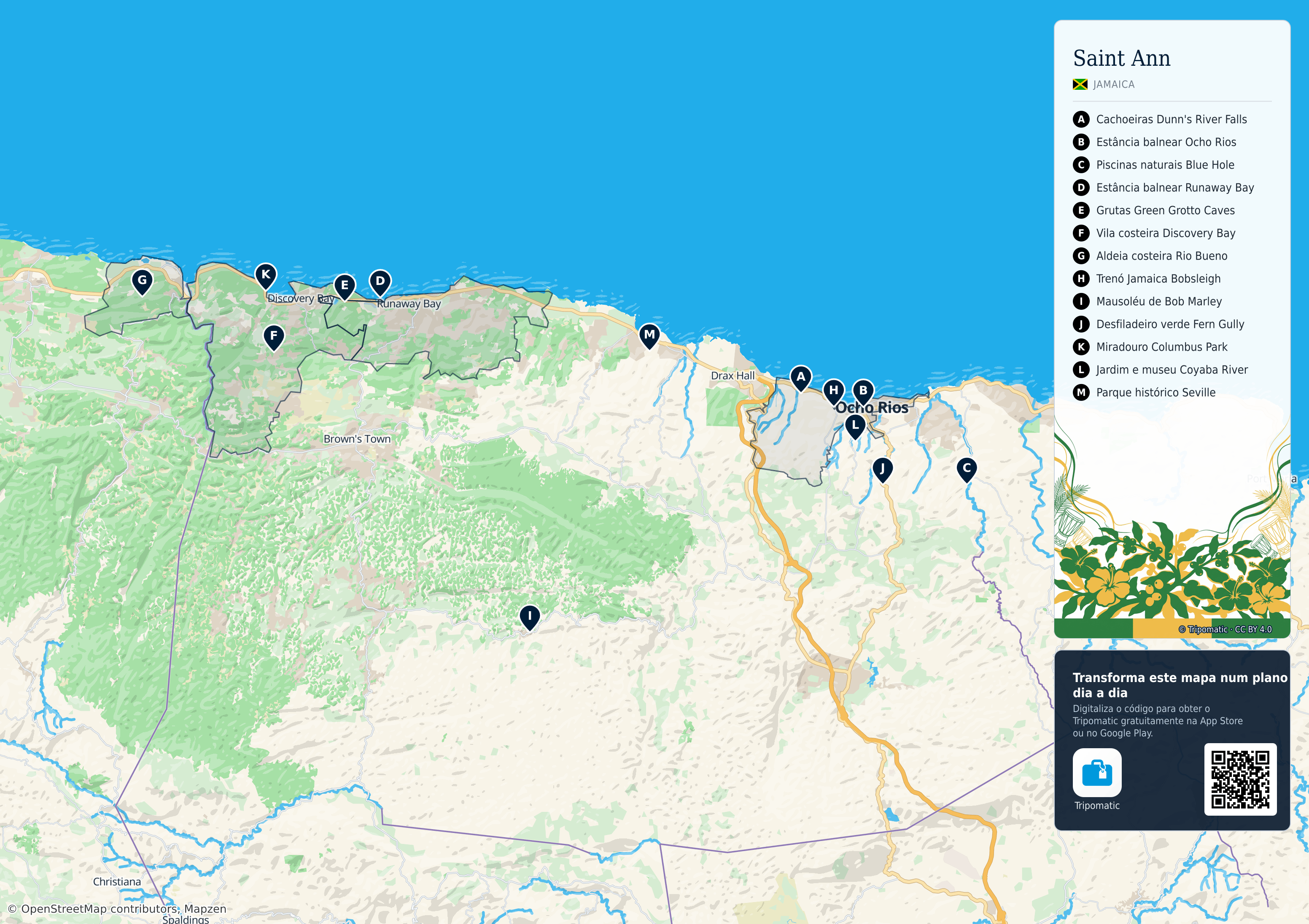 Saint Ann – mapa turístico para imprimir com as principais atrações numeradas