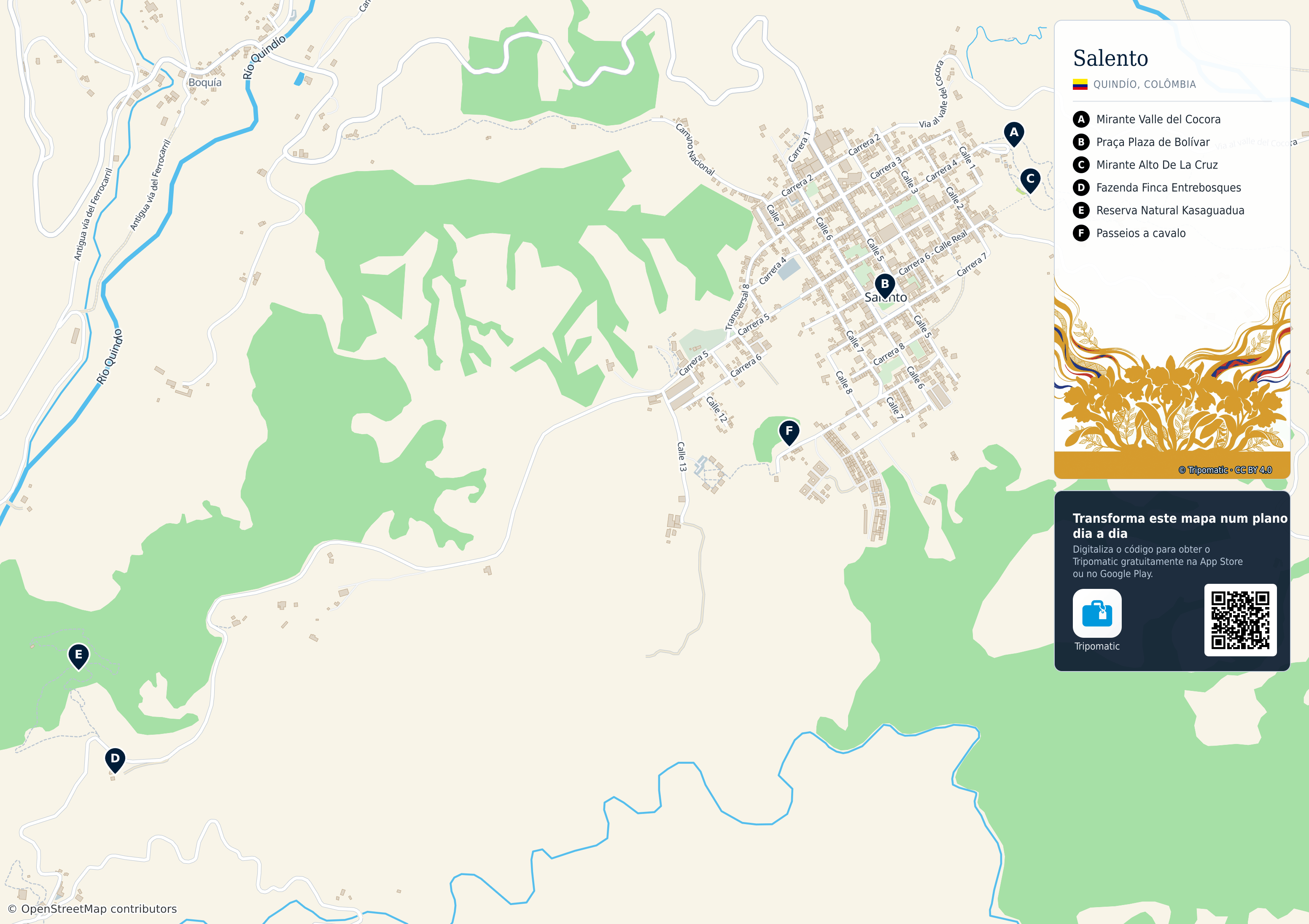 Salento – mapa turístico para imprimir com as principais atrações numeradas