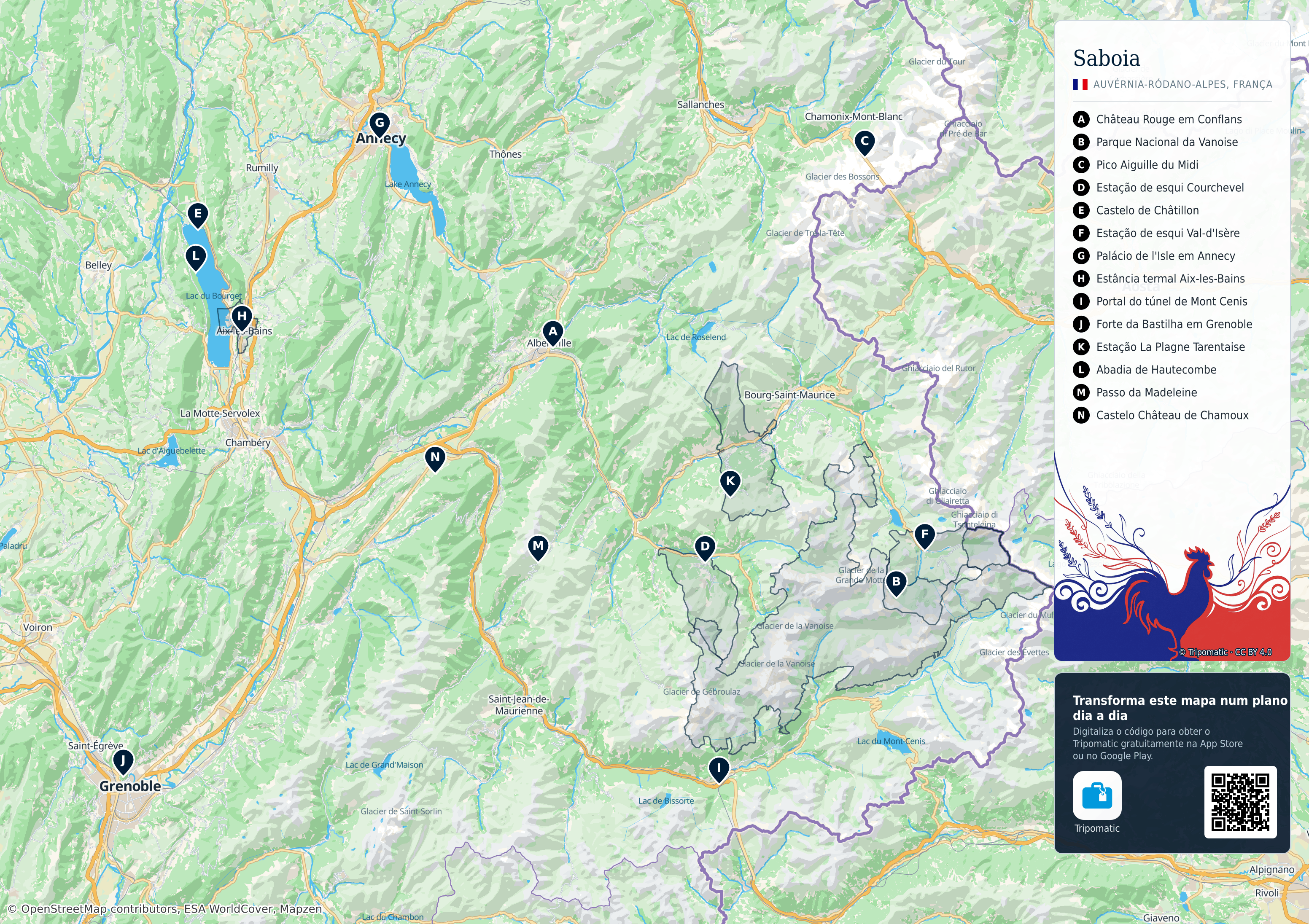 Saboia – mapa turístico para imprimir com as principais atrações numeradas