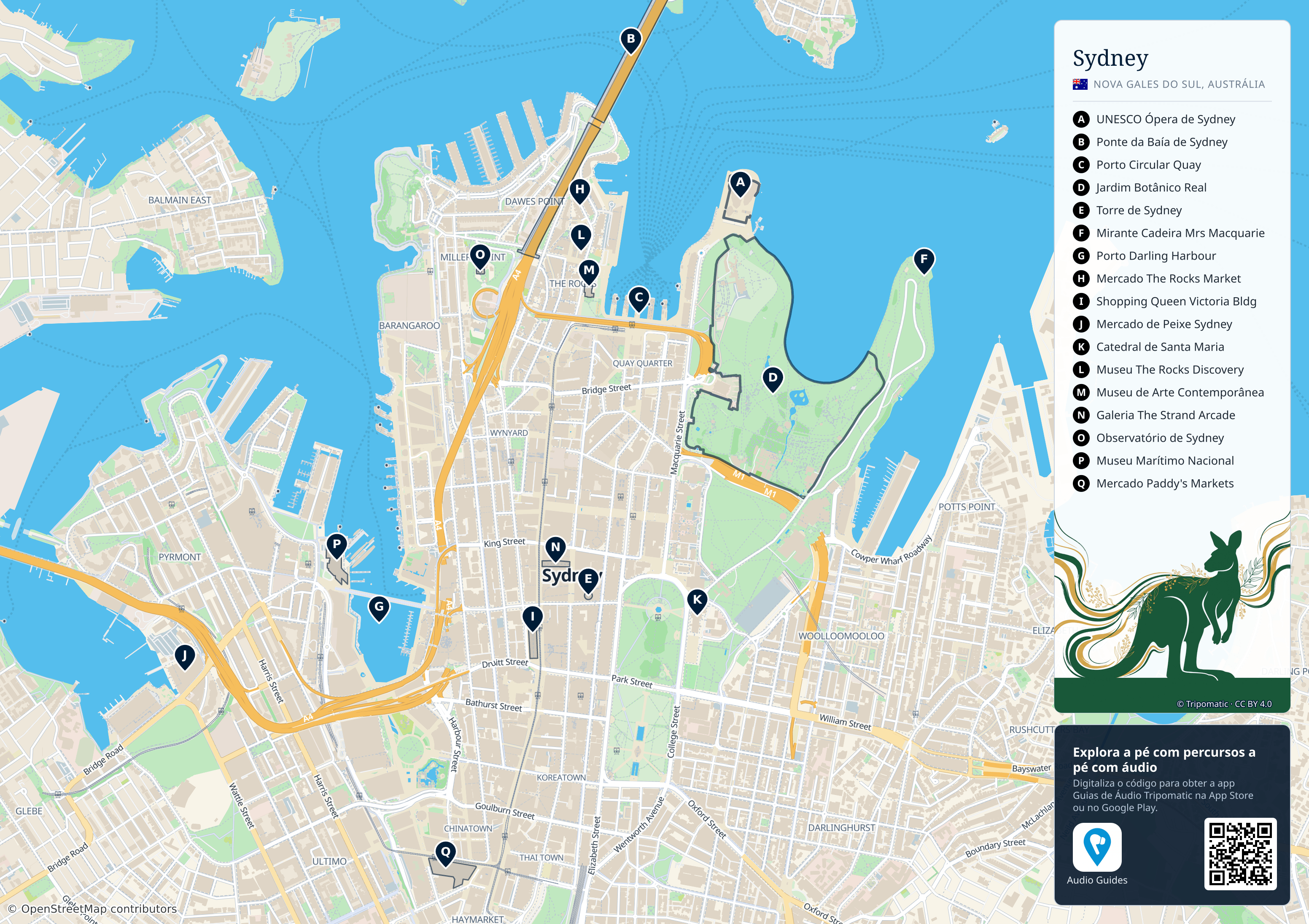 Sydney – mapa turístico para imprimir com as principais atrações numeradas