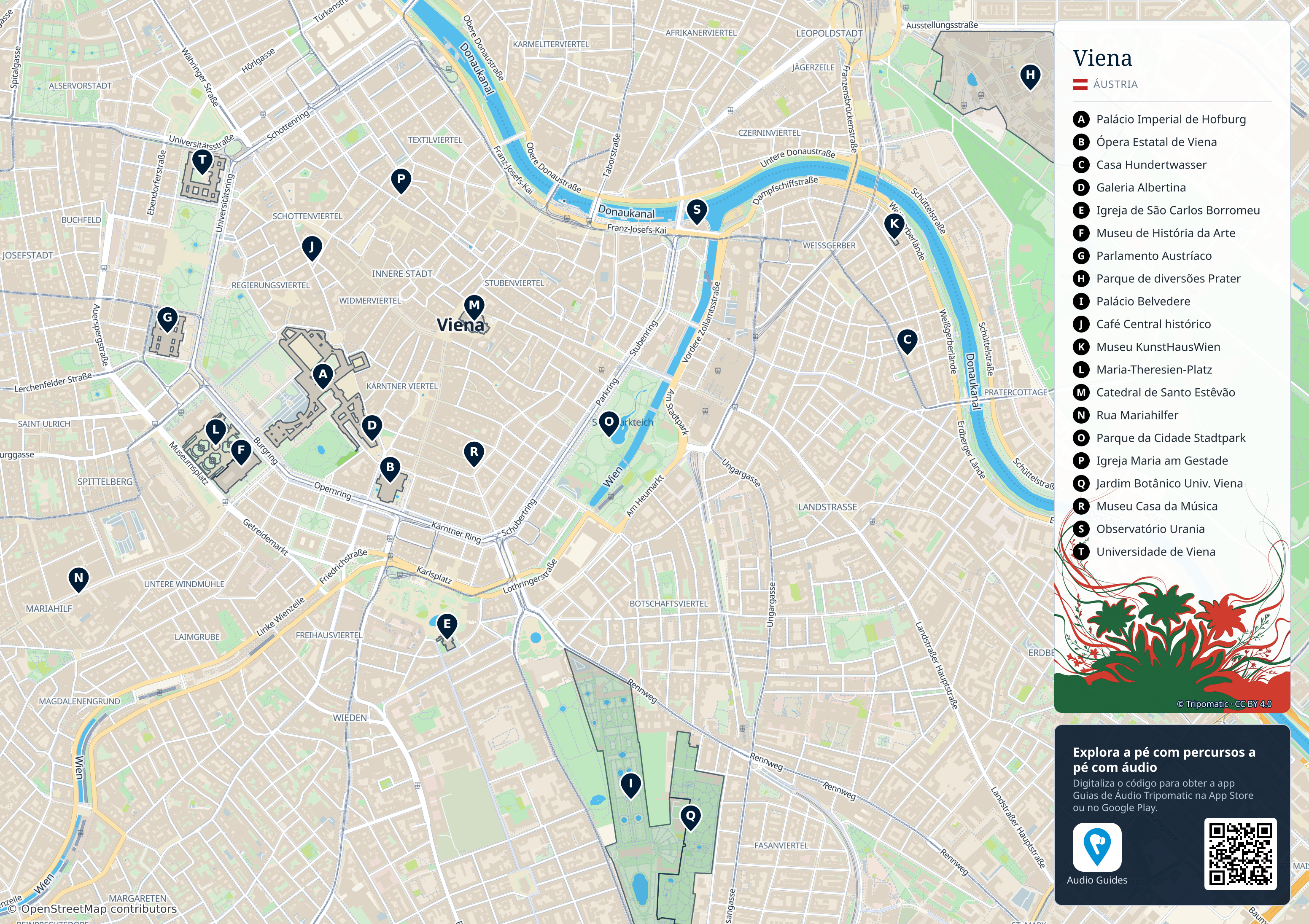 Viena – mapa turístico para imprimir com as principais atrações numeradas