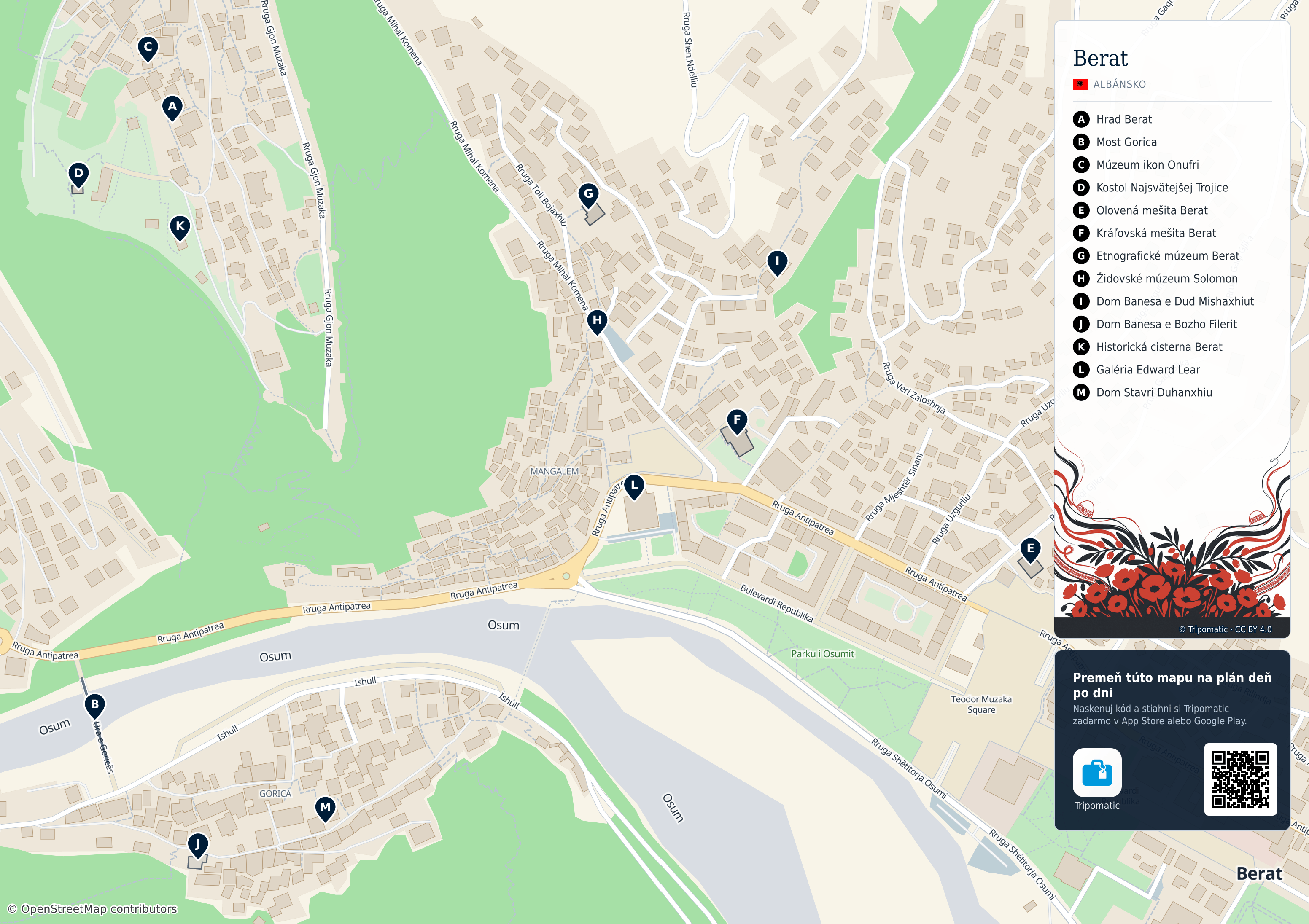 Berat – Turistická mapa na vytlačenie