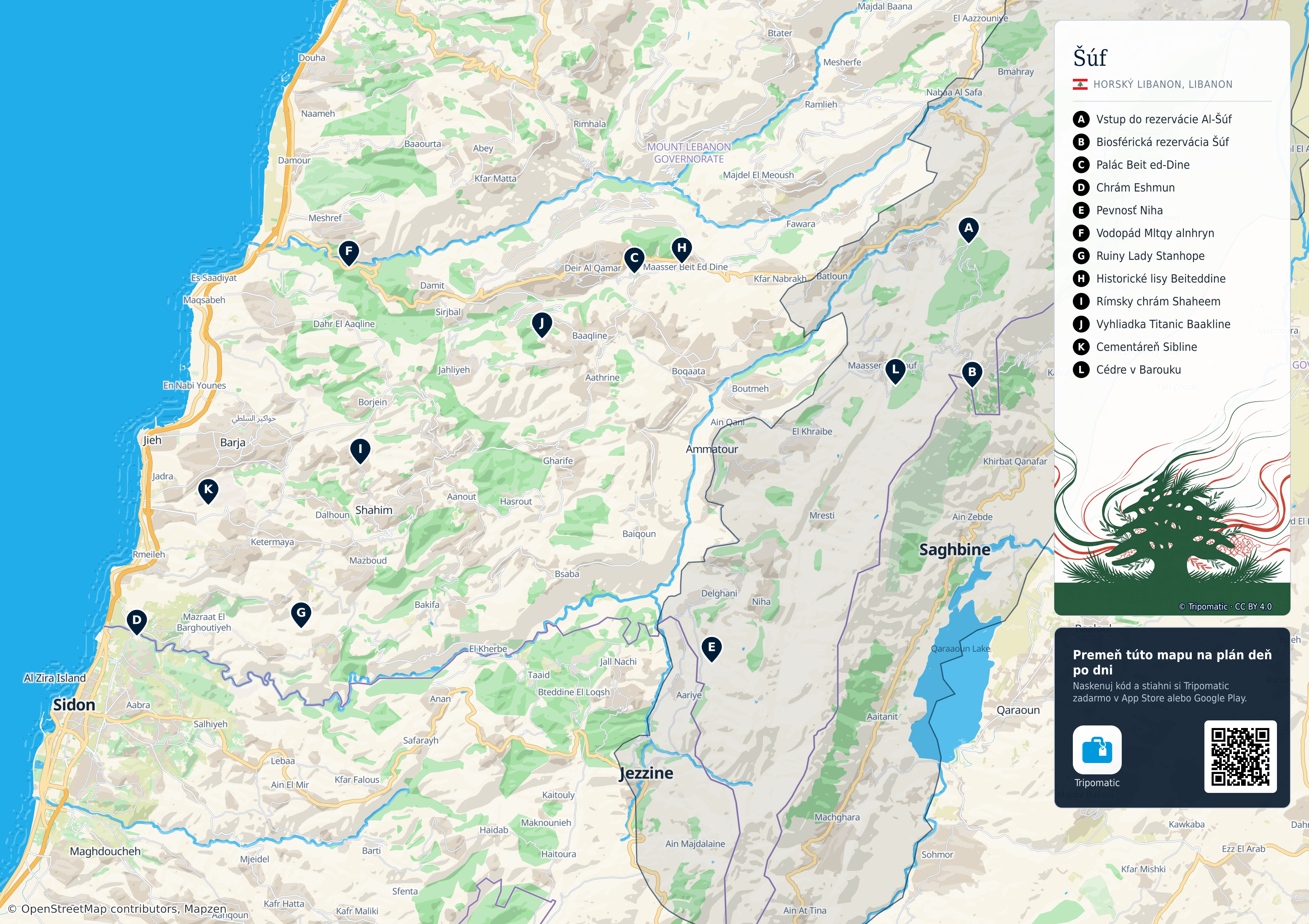 Šúf – turistická mapa na vytlačenie s očíslovanými najlepšími atrakciami
