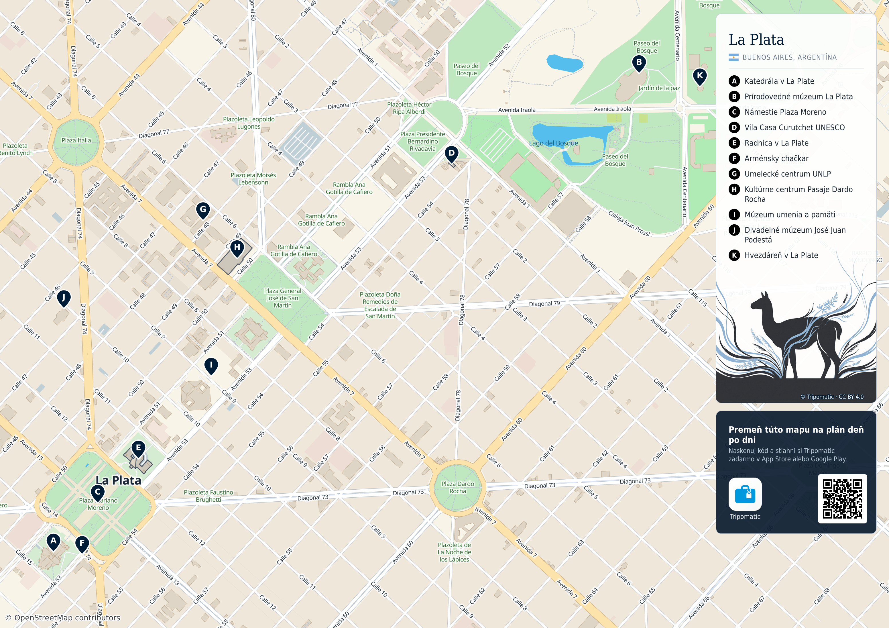La Plata – turistická mapa na vytlačenie s očíslovanými najlepšími atrakciami