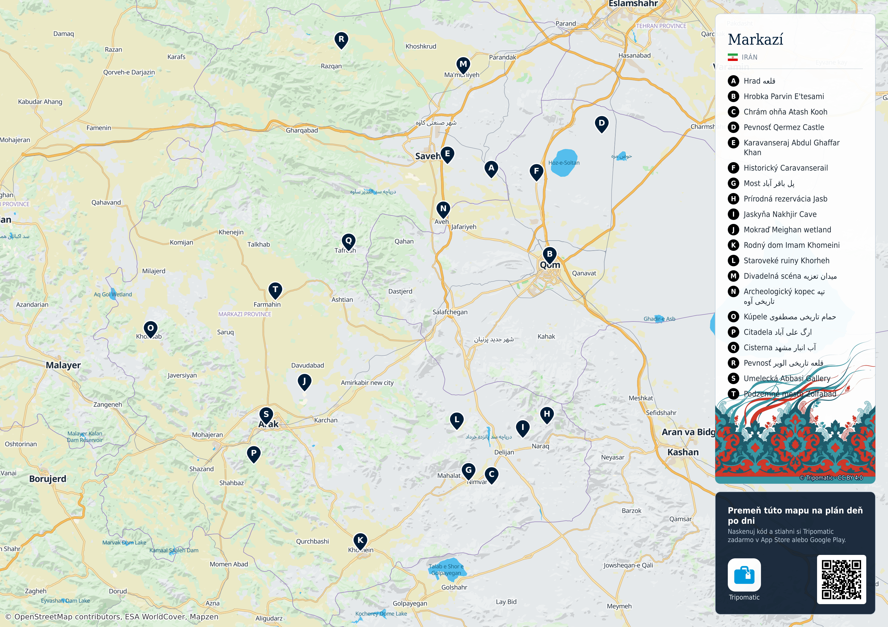 Markazí – turistická mapa na vytlačenie s očíslovanými najlepšími atrakciami