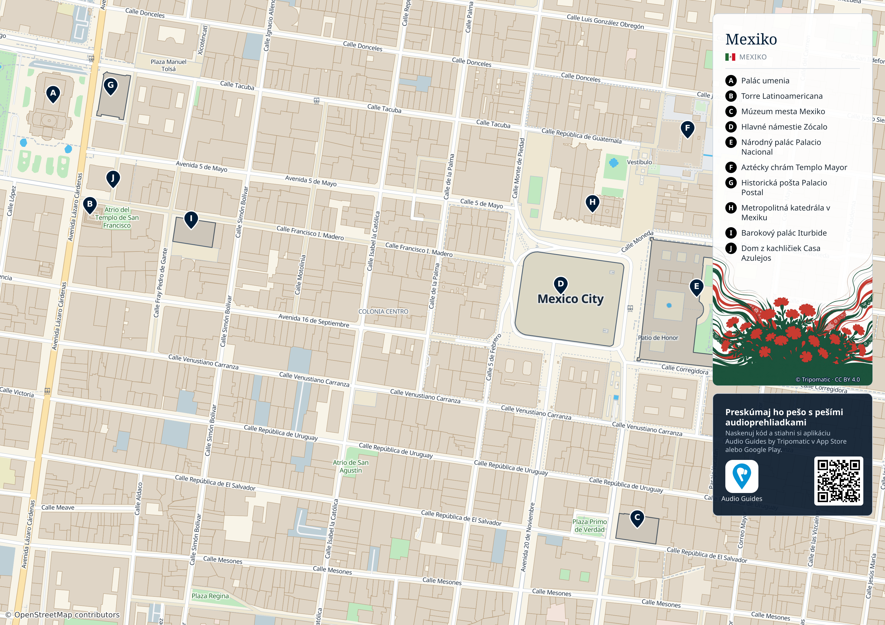 Mexiko – turistická mapa na vytlačenie s očíslovanými najlepšími atrakciami