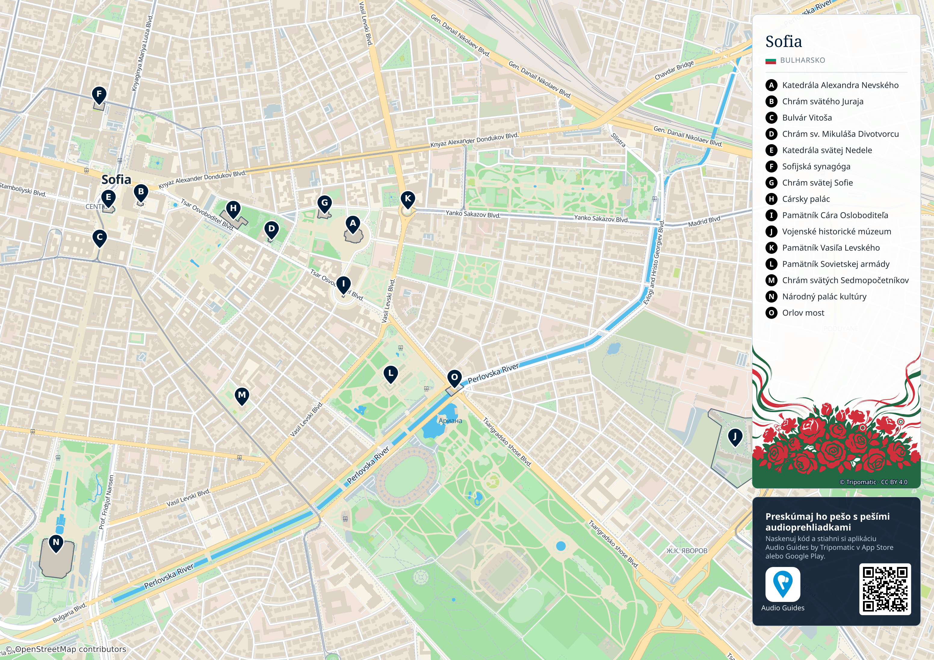 Sofia – turistická mapa na vytlačenie s očíslovanými najlepšími atrakciami